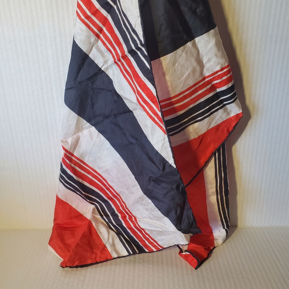 Glentey Vintage Silk Red White Blue Assymetrical Stripe Oblong Scarf